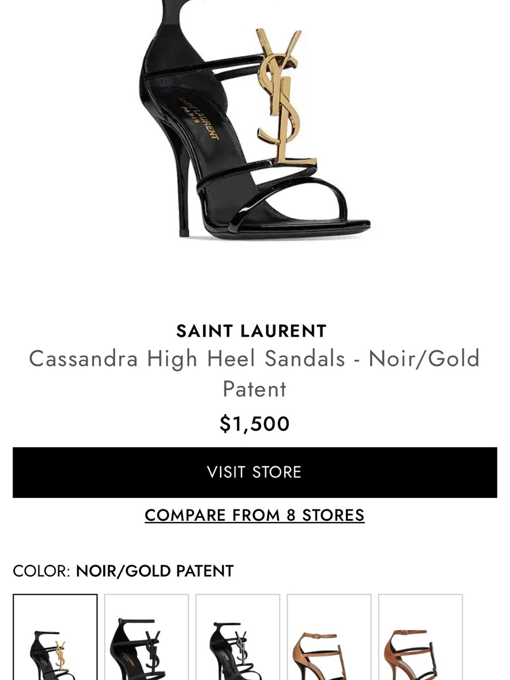 Saint Laurent Black Patent High Heel Sandals with Gold YSL Logo